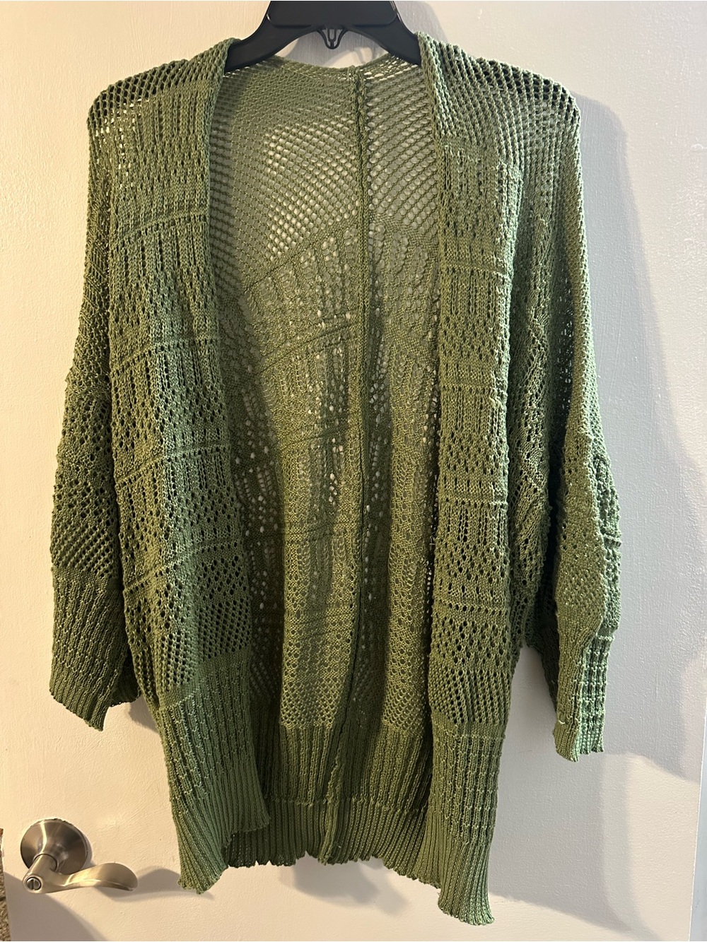 Olive Green Open-Knit Cardigan Sweater